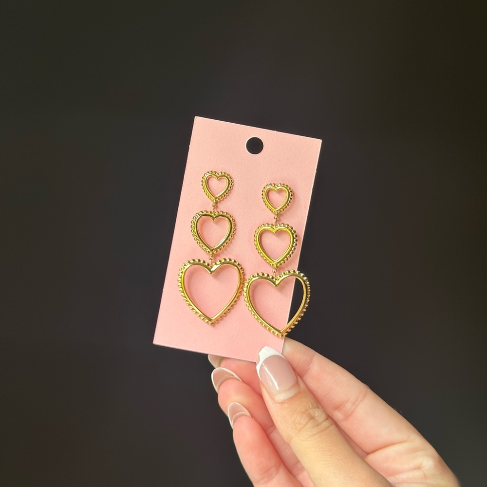 Gold Heart Drop Earrings